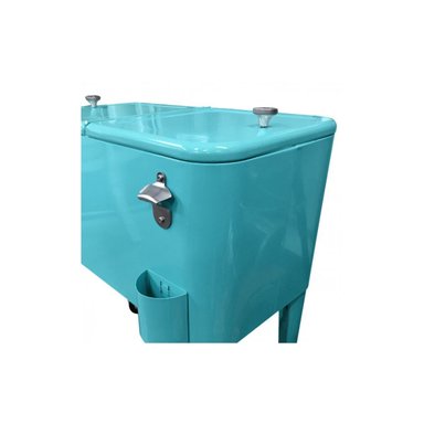 COOLER RETRO METALICO CON RUEDAS 60 LTS- TURQUESA - 3