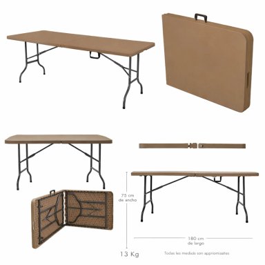 MESA TODODESCUENTO PLEGABLE MALETA 180CM TIPO RATTAN ARMA FÁCIL CAMPING - 5