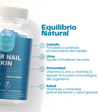 BIOTINA HAIR NAILS & SKIN GUMMIES | PELO UÑAS PIEL 3X 60 UNI - 3