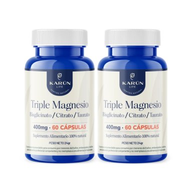 PACK X2 TRIPLE MAGNESIO BISGLICINATO CITRATO TAURATO 400MG 120 CAPSULAS KARUN LIFE - 1