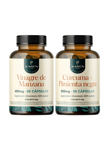 PACK ANTIINFLAMATORIO: CURCUMA + PIMIENTA Y VINAGRE DE MANZANA 180 CAP KARUN LIFE - 1
