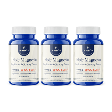 PACK X3 TRIPLE MAGNESIO BISGLICINATO, CITRATO, TAURATO 400MG 180 CAPSULAS KARUN LIFE - 1