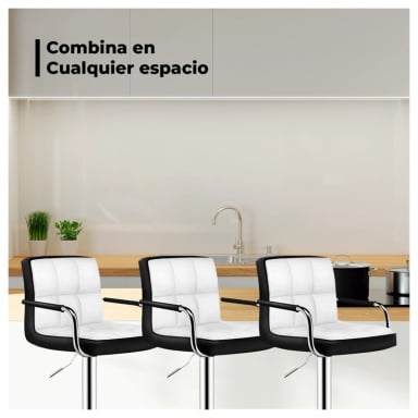 PACK 4 PISO BAR CON RESPALDO CUADRADO Y POSA BRAZOS B/N - 4
