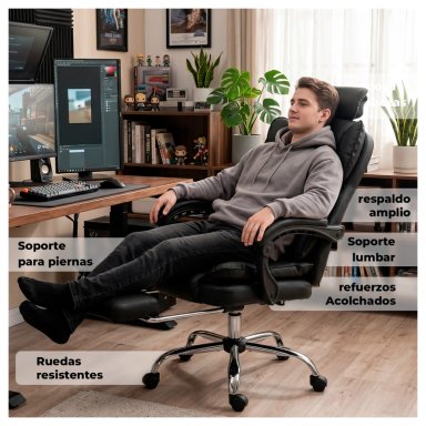 SILLA ERGONOMICA EJECUTIVA DE OFICINA PARA ESCRITORIO RECLINABLE CON APOYAPIE S - 2