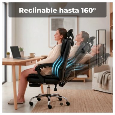 SILLA ERGONOMICA EJECUTIVA DE OFICINA PARA ESCRITORIO RECLINABLE CON APOYAPIE S - 4