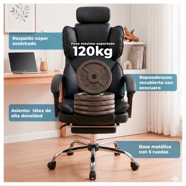 SILLA ERGONOMICA EJECUTIVA DE OFICINA PARA ESCRITORIO RECLINABLE CON APOYAPIE S - 7