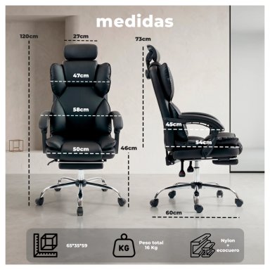 SILLA ERGONOMICA EJECUTIVA DE OFICINA PARA ESCRITORIO RECLINABLE CON APOYAPIE S - 8