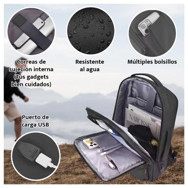 MOCHILA EJECUTIVA HOMBRE MUJER ANTIRROBO IMPERMEABLE CON PUERTO USB - 3