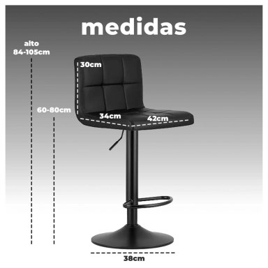 SILLA DE BAR CON BASE MATE Y ALTURA REGULABLE DISEÑO MODERNO - 6