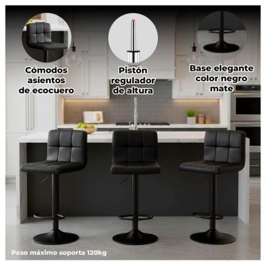 PACK 2 SILLA DE BAR CON BASE MATE Y ALTURA REGULABLE DISEÑO MODERNO - 2