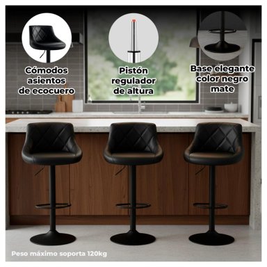 PACK 2 PISO BAR TABURETE BASE NEGRA GIRATORIO Y AJUSTABLE - 2