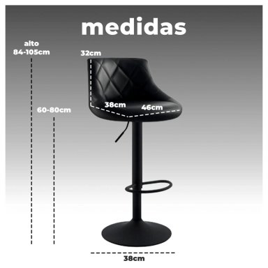 PACK 2 PISO BAR TABURETE BASE NEGRA GIRATORIO Y AJUSTABLE - 6