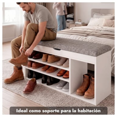ZAPATERO MUEBLE ORGANIZADOR CON ASIENTO BANCA Y CAJON 90CM - 3