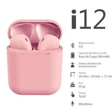 AUDÍFONOS INALÁMBRICOS BLUETOOTH TÁCTIL I12 TWS ROSADO - 7