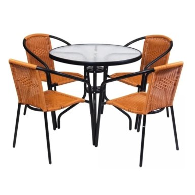 JUEGO COMEDOR TERRAZA IMPORTCLICK AIR.25 4 CUERPOS RATTAN CAFÉ CLARO JARDÍN 4 PERSONAS - 1