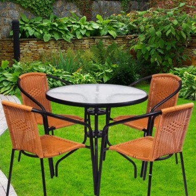 JUEGO COMEDOR TERRAZA IMPORTCLICK AIR.25 4 CUERPOS RATTAN CAFÉ CLARO JARDÍN 4 PERSONAS - 5