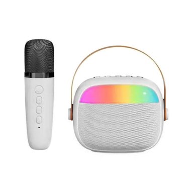 MINI PARLANTE IMPORTCLICK KARAOKE INFANTIL MICRÓFONO PORTÁTIL RECARGABLE BLANCO - 1