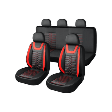 SET FUNDAS IMPORTCLICK CUERO CUBRE ASIENTOS AUTOMÓVIL COMPLETO DELUXE ROJO - 1