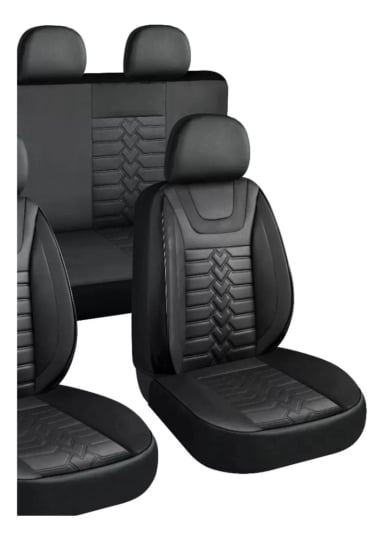 SET FUNDAS CUERO CUBRE ASIENTOS AUTOMOVIL COMPLETO DELUXE NEGRO - 2