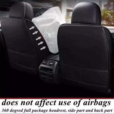 SET FUNDAS CUERO CUBRE ASIENTOS AUTOMOVIL COMPLETO DELUXE NEGRO - 4
