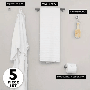 SET 5 ACCESORIOS BAÑO ACERO INOXIDABLE BAÑO FÁCIL INSTALACIÓN - 4