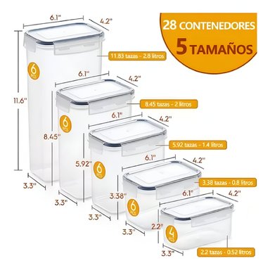 JUEGO 28 RECIPIENTES CONTENEDOR HERMÉTICOS ALMACENAMIENTO - 3