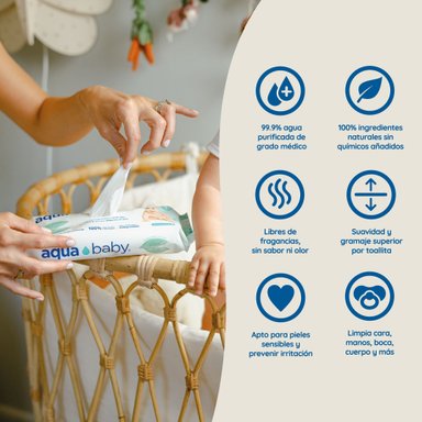CAJA 12 TOALLITAS HÚMEDAS BIODEGRADABLES AQUA BABY 60 UNIDADES - 3