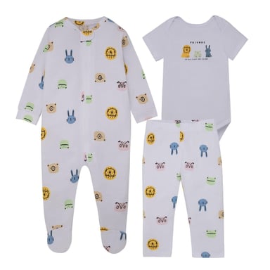 CONJUNTO ALGODON UNISEX OFFCORSS BLANCO PIJAMA BODY PANTALON POLERON RECIEN NACIDO - 1