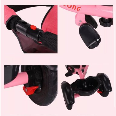 COCHE TRICICLO INFANTIL 3 EN 1 ROSADO - 6