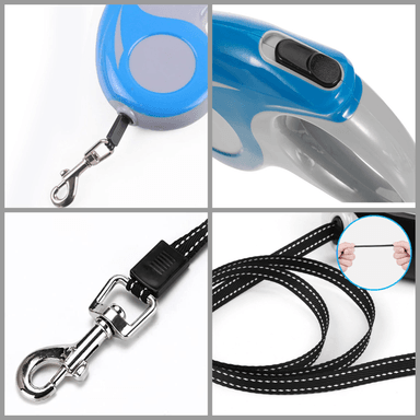 CORREA MASCOTA RETRACTIL AUTOMATICA 5 MTS. PERRO GATO CELESTE - 4