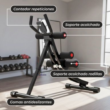 MAQUINA SPORTIME ABDOMINAL MULTIFUNCIONAL SEMI CURVA ERGONÓMICA PLEGABLE FITNESS | NEGRO - 6