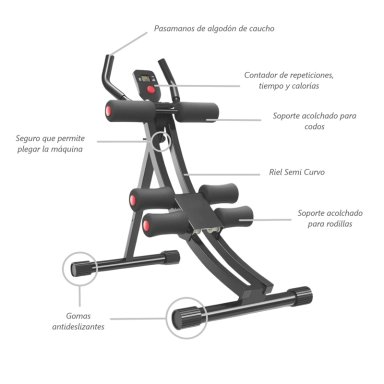 MAQUINA SPORTIME ABDOMINAL MULTIFUNCIONAL SEMI CURVA ERGONÓMICA PLEGABLE FITNESS | NEGRO - 8