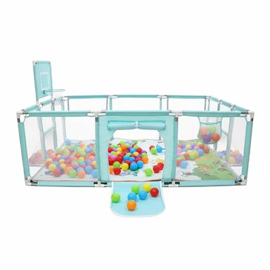 CORRAL SEGURIDAD MUNDO ONLINE LIFE-2224 ACERO INOXIDABLE TURQUESA BEBE 180CM CON ARO Y ARCO - 1