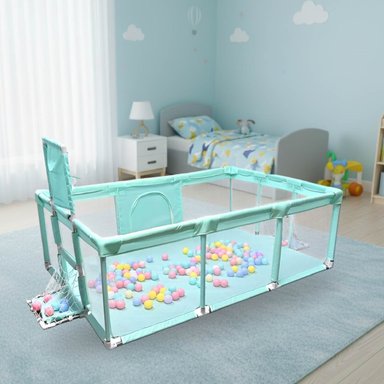 CORRAL SEGURIDAD MUNDO ONLINE LIFE-2224 ACERO INOXIDABLE TURQUESA BEBE 180CM CON ARO Y ARCO - 2