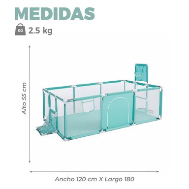 CORRAL SEGURIDAD MUNDO ONLINE LIFE-2224 ACERO INOXIDABLE TURQUESA BEBE 180CM CON ARO Y ARCO - 3