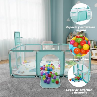 CORRAL SEGURIDAD MUNDO ONLINE LIFE-2224 ACERO INOXIDABLE TURQUESA BEBE 180CM CON ARO Y ARCO - 4
