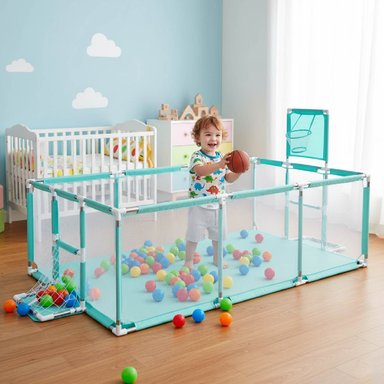 CORRAL SEGURIDAD MUNDO ONLINE LIFE-2224 ACERO INOXIDABLE TURQUESA BEBE 180CM CON ARO Y ARCO - 5