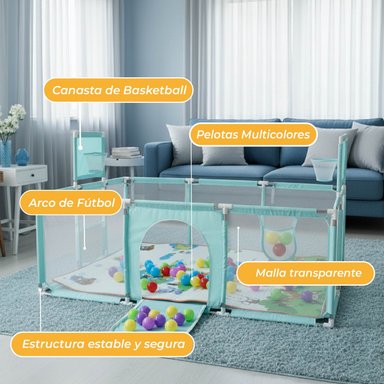 CORRAL SEGURIDAD MUNDO ONLINE LIFE-2224 ACERO INOXIDABLE TURQUESA BEBE 180CM CON ARO Y ARCO - 6