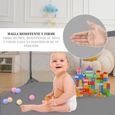 CORRAL MUNDO ONLINE LIFE-2217 GRIS HEXAGONAL SEGURIDAD BEBE ARO BASKETBALL Y PELOTITAS - 4