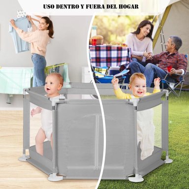 CORRAL MUNDO ONLINE LIFE-2217 GRIS HEXAGONAL SEGURIDAD BEBE ARO BASKETBALL Y PELOTITAS - 5