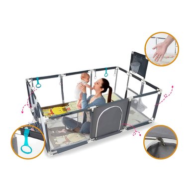 CORRAL SEGURIDAD MUNDO ONLINE LIFE-2226 GRIS BEBE 180CM CON ARO Y ARCO - 3