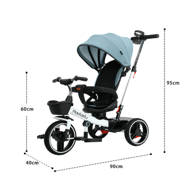TRICICLO 4 EN 1 PLEGABLE RECLINABLE 360° AZUL PETROLEO - 3