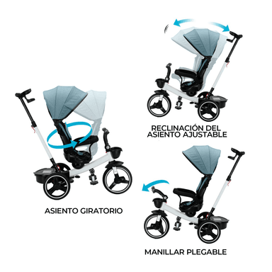 TRICICLO 4 EN 1 PLEGABLE RECLINABLE 360° AZUL PETROLEO - 6