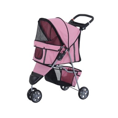 COCHE PARA MASCOTA DE TRES RUEDAS ROSADO - 1