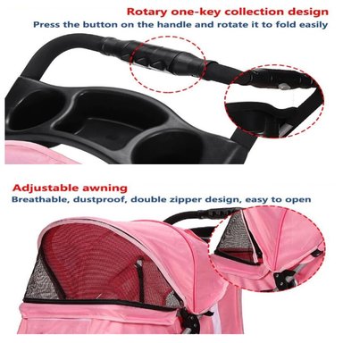 COCHE PARA MASCOTA DE TRES RUEDAS ROSADO - 5