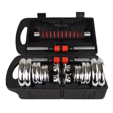 SET DE MANCUERNAS Y BARRA SPORTIME ACERO 15KG CROMADAS + MALETÍN - 1