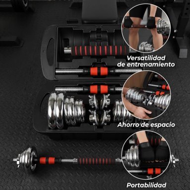 SET DE MANCUERNAS Y BARRA SPORTIME ACERO 15KG CROMADAS + MALETÍN - 4