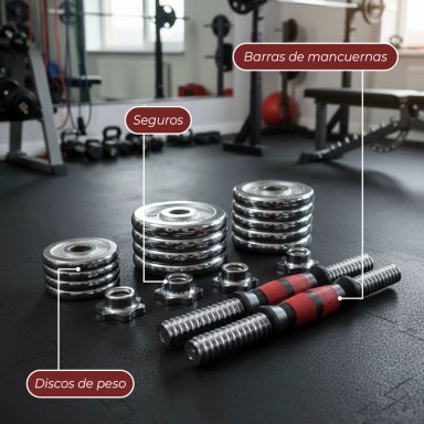 SET DE MANCUERNAS Y BARRA SPORTIME ACERO 15KG CROMADAS + MALETÍN - 6