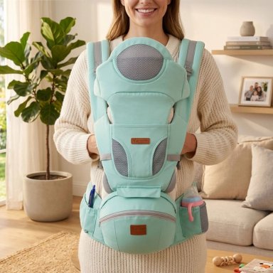 PORTABEBÉ MUNDO ONLINE ERGONÓMICO CON SOPORTE Y BOLSO CELESTE - 2