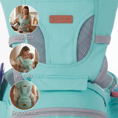 PORTABEBÉ MUNDO ONLINE ERGONÓMICO CON SOPORTE Y BOLSO CELESTE - 4